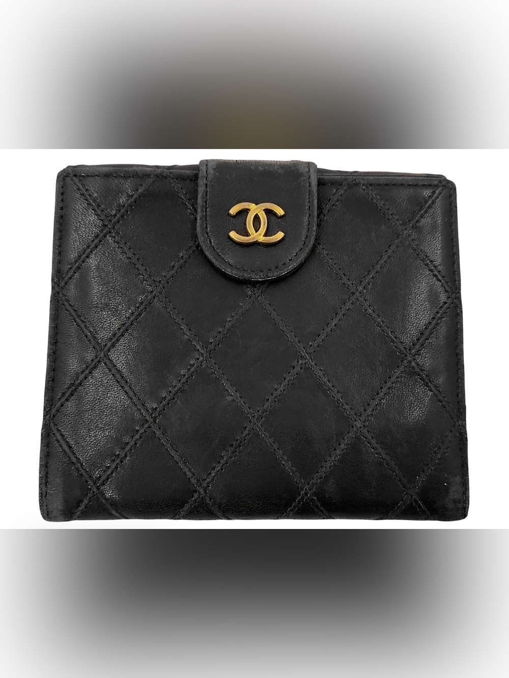 Vintage Chanel Quilted Lambskin Bicolore "W-Hook" Compact Wallet W/Black Card